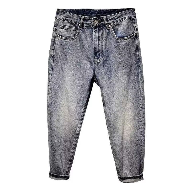 Japanese Retro Casual Rogue Style 9/10 Length Jeans for Men 2024 New High-End Loose Straight Tapered Harem Pants