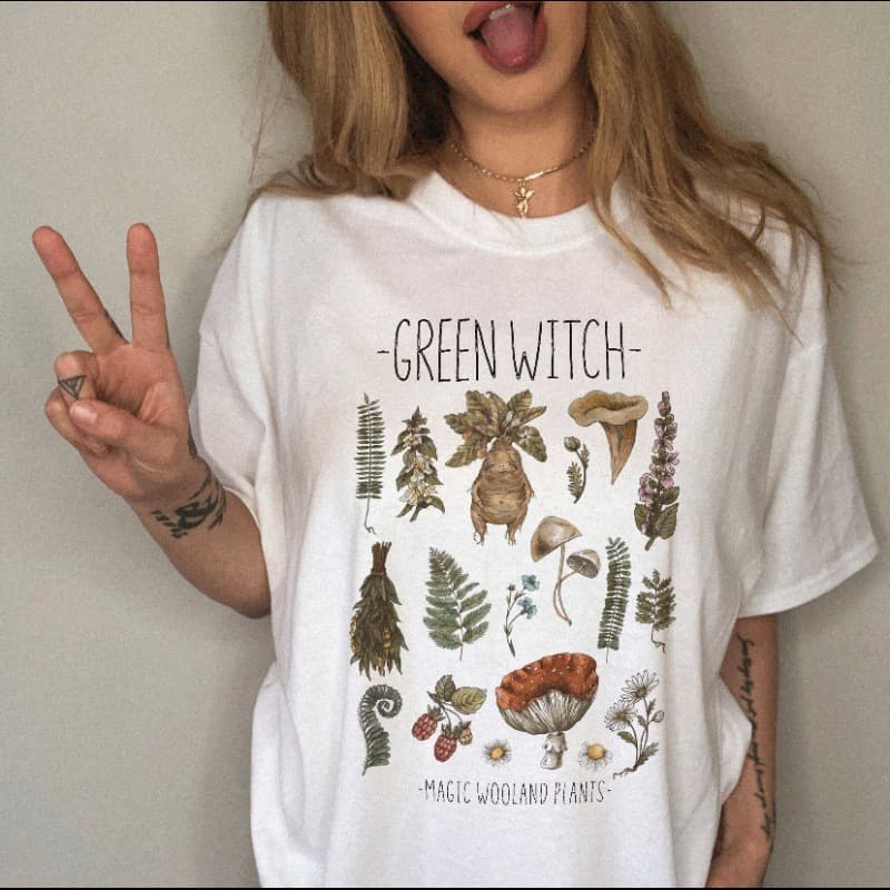 【Cross-border EU Size】Harajuku Clothes Witch Shirt Casual 90s Summer