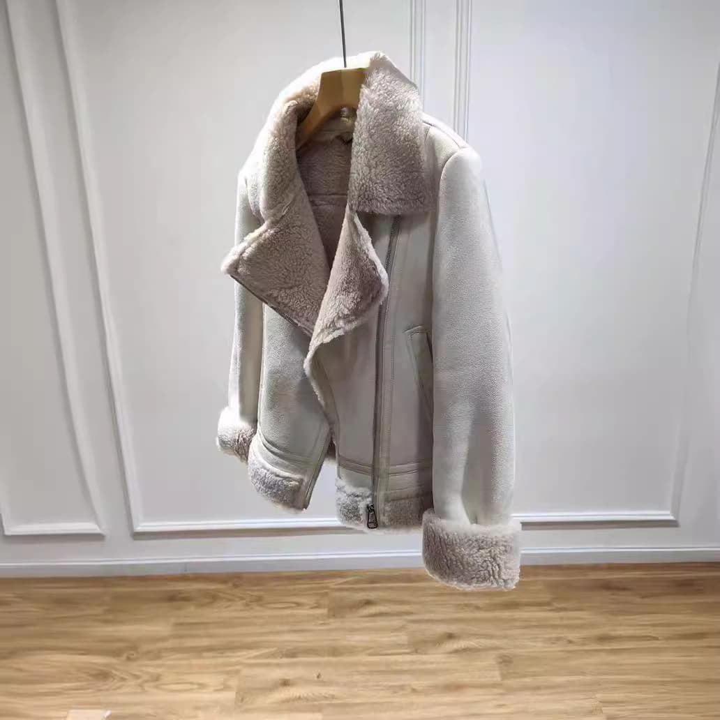 Women's Motorcycle Jacket with Sherpa Lining, Thickened and Warm Cotton Coat, Suede Fabric, Suitable for Wholesale Export