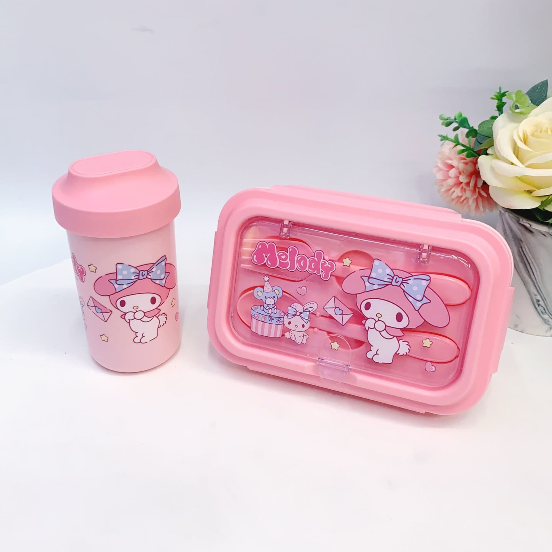Labubu Sanrio Office Worker Lunch Box with Utensils, Microwave-Safe, Compartmentalized, Portable, Large Capacity, Fresh-Keeping Bento Box
