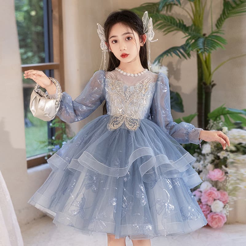Girl's Light Luxury High-End Birthday Flower Girl Wedding Little Princess Dress Children's Piano Performance Dress Autumn