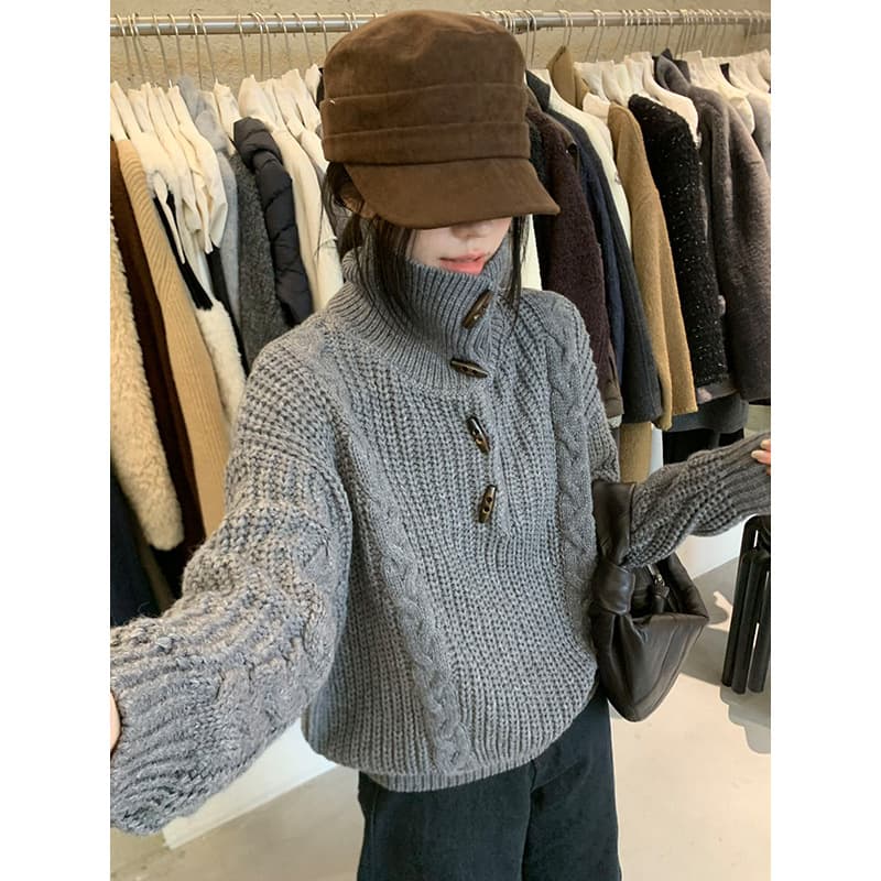 Yuanpai bluepops 2025 winter new toggle button lapel wool sweater gentle loose knitwear JC013