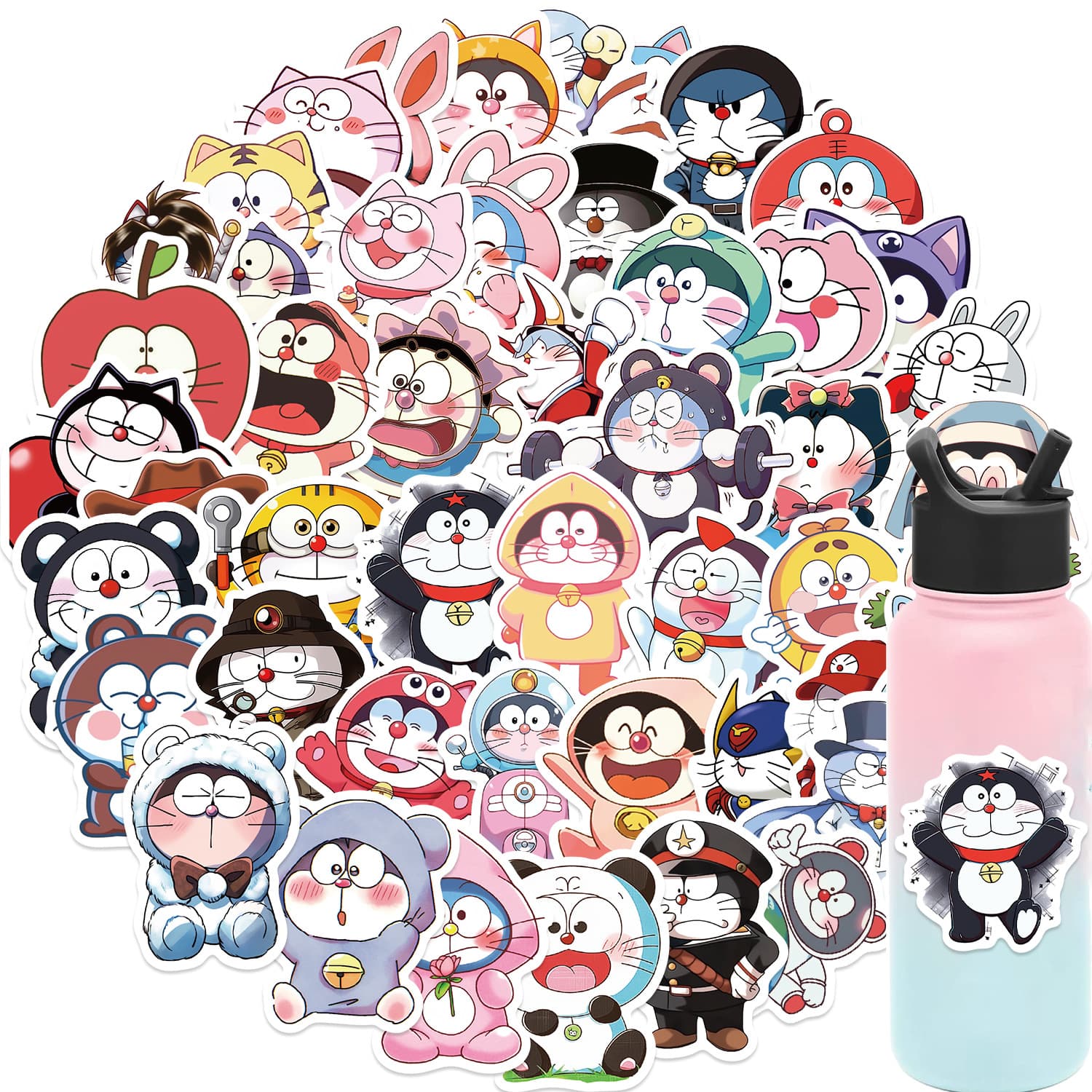50-Piece Cartoon Hand-Drawn Doraemon Stickers for Notebook and Luggage Decoration, DIY Waterproof Decals, Cross-Border Original Design