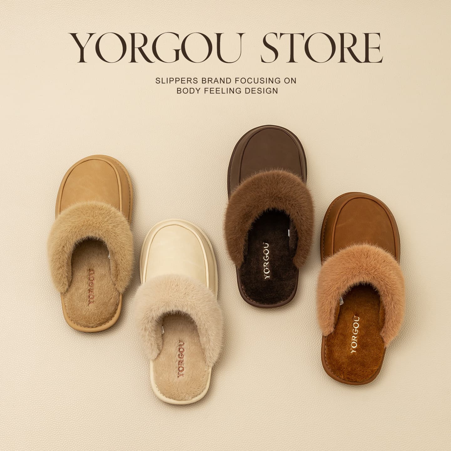 Yuangang 2025 New Cotton Slippers Women Autumn Winter Indoor Home Warm Cowhide Sole Plush Waterproof Leather Slippers Men
