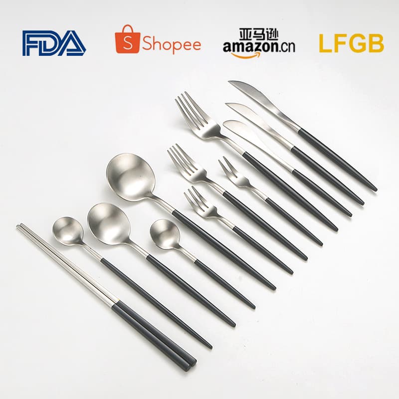 Cutlery Set Cross-Border Black Silver Portuguese Tableware Set Home Restaurant 304 Stainless Steel Knife Fork Spoon