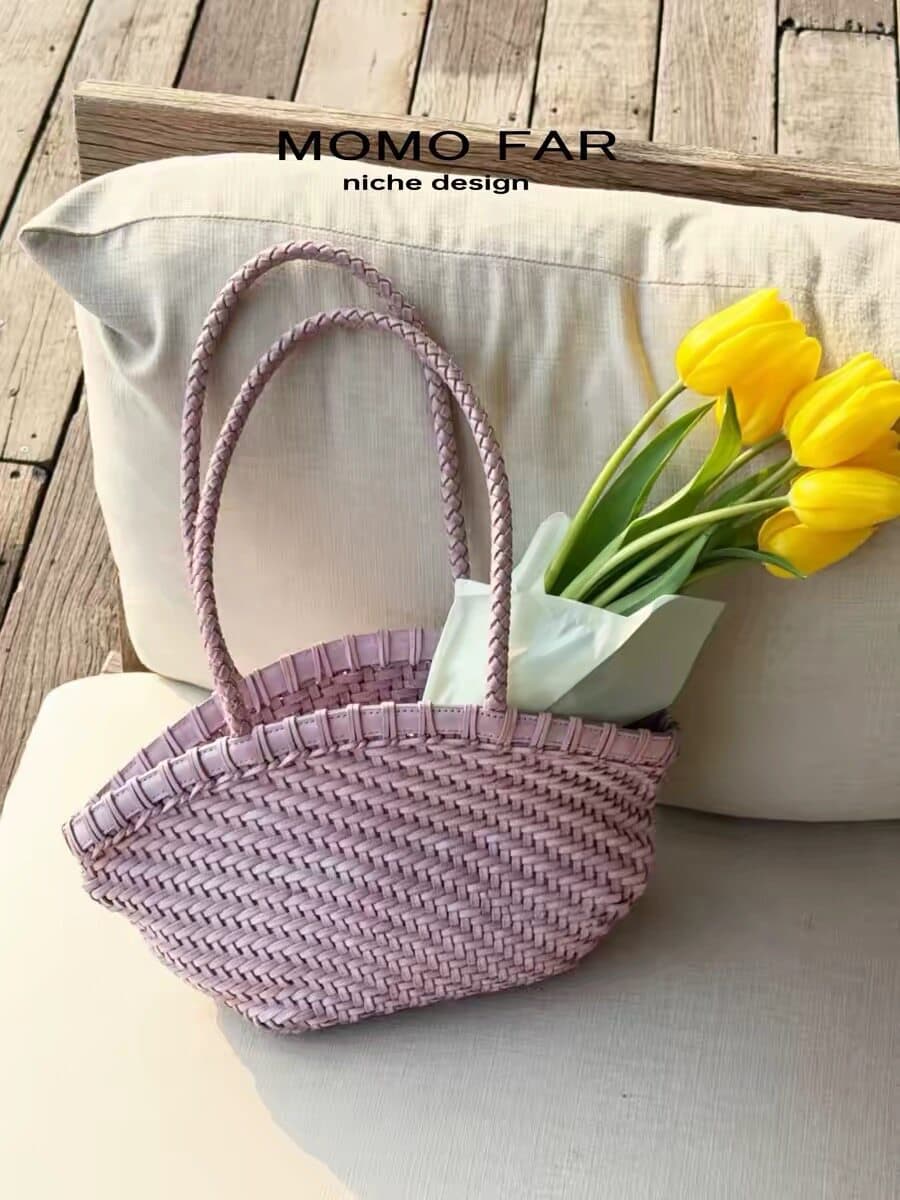 Korean New Waxed Woven Bag Fashion Commute Basket Bag Shoulder Shell Bag Tote Bag for Women