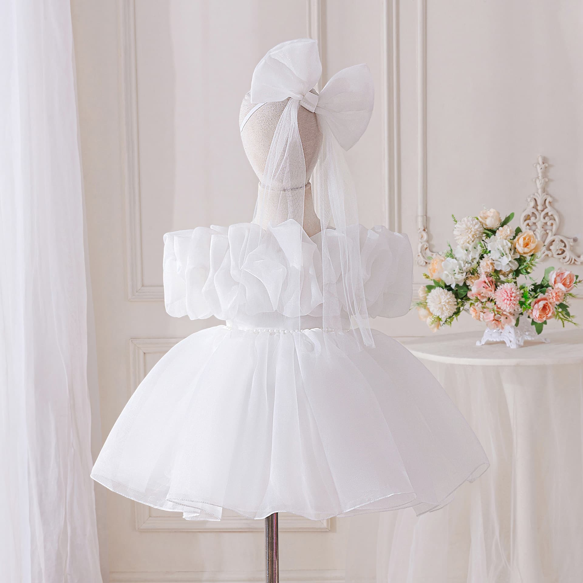 Amazon Best-Selling Girls Princess Dress Baby 1st Birthday Party Gown Off-Shoulder Ruffled Tutu Dress In Stock