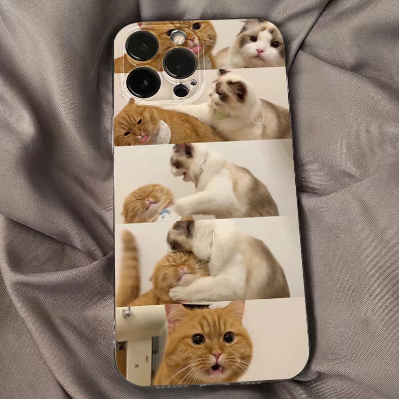 Fighting Cat Phone Case for iPhone 16 Pro Max 14/13 Cute XS Max Funny Anti-Drop 12
