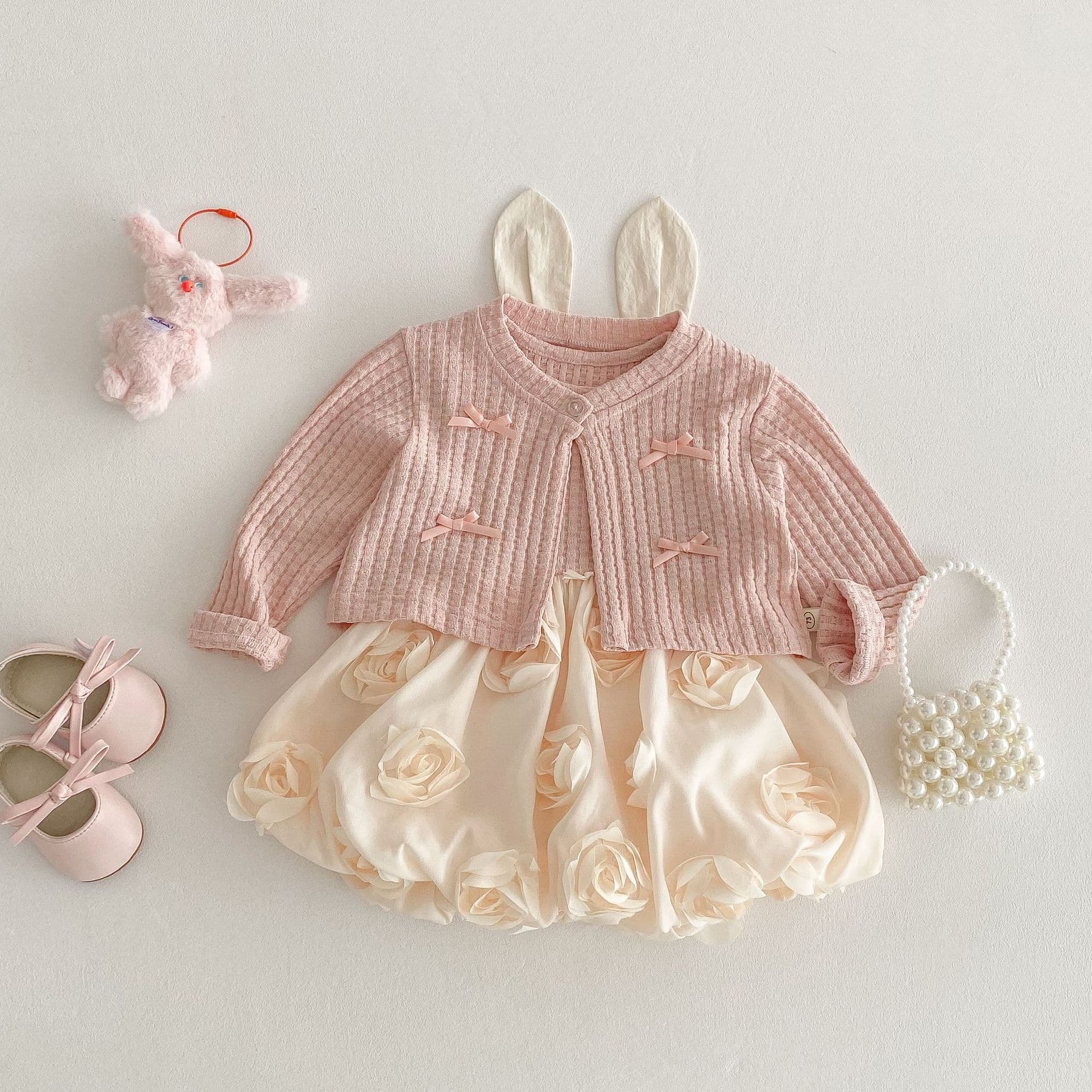 Girls' Korean style coats, spring baby solid color cardigans, children's fashionable spring dresses, one-year-old dresses, princess dresses