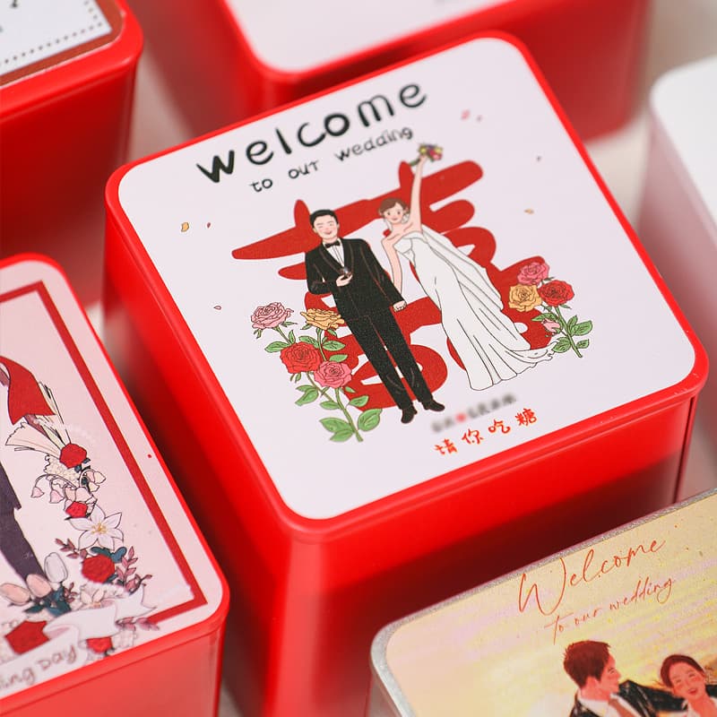 Tinplate Wedding Candy Box Empty Square Tea Canister Gift Box Wedding Candy Tin Box