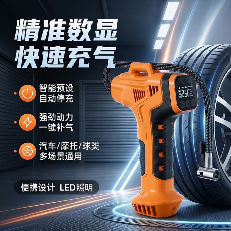 Car air pump tire air pump intelligent digital display wireless portable electric air pump tire pressure detection LED lighting