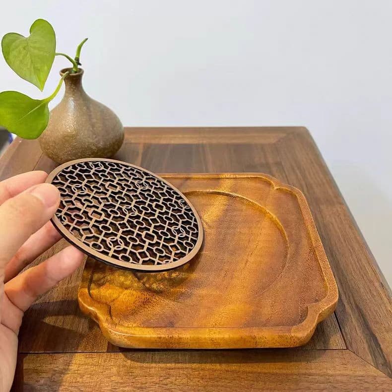 Walnut Lace Teapot Tray Wooden Tea Stand New Chinese Tea Tray Antique Teapot Purple Clay Handmade