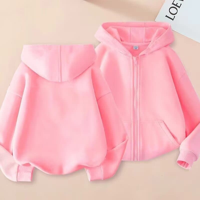 Boys and girls spring and autumn thin cardigan fashion hooded sweatshirt medium and large children solid color casual jacket zipper sweatshirt trendy