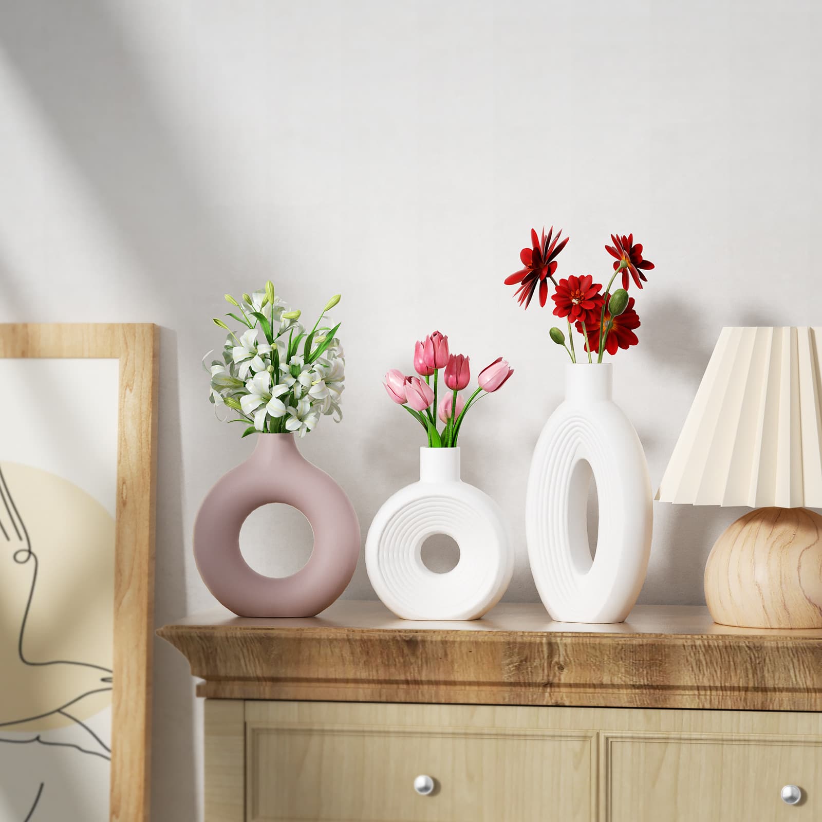 Nordic Circle Vase Silicone Mold, Oval Circle Striped Ins Style Large Decorative Piece, Donut Flower Arrangement Vase, Matte