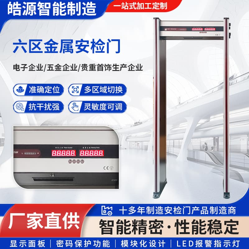 Six-Zone High-Precision Walk-Through Precious Metal Detection Gate for Schools, Factories, and Jewelry Theft Prevention