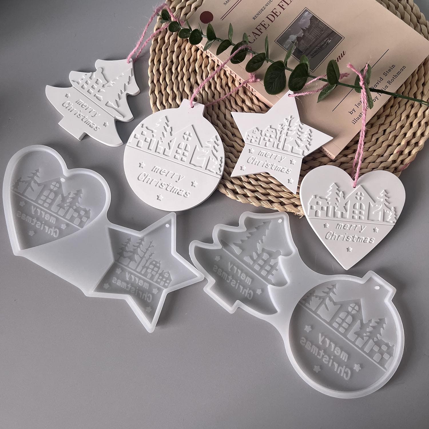 Round Heart Christmas Tree Shape Hanging Silicone Mold, Christmas Series Accessories Pendant Plaster Resin Mold