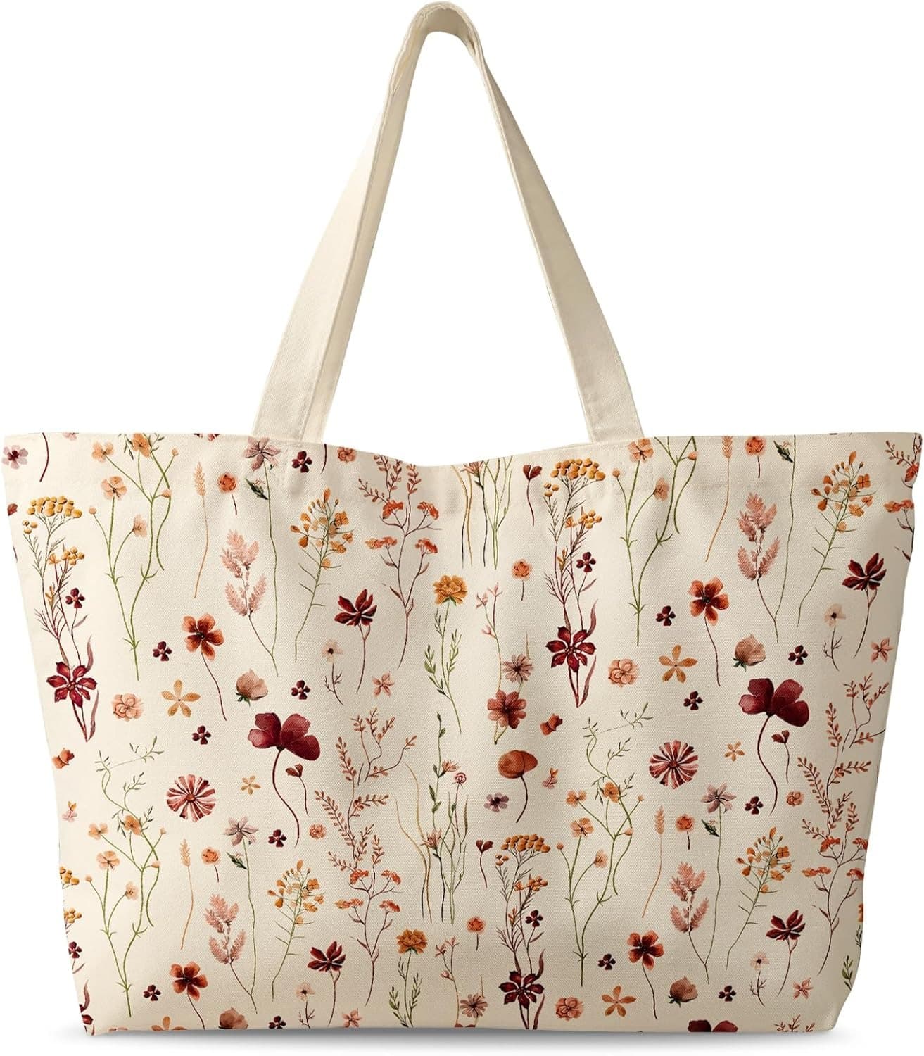 Vintage Watercolor Print Canvas Tote Bag Gentle Style Large Capacity Commuter Shoulder Bag Student Book Storage Cloth Bag