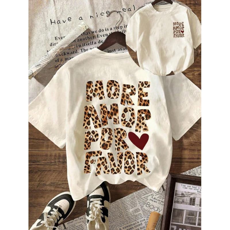 Ouma Cotton EMERY ROSE Women's T-Shirts, Autumn Leopard Print An