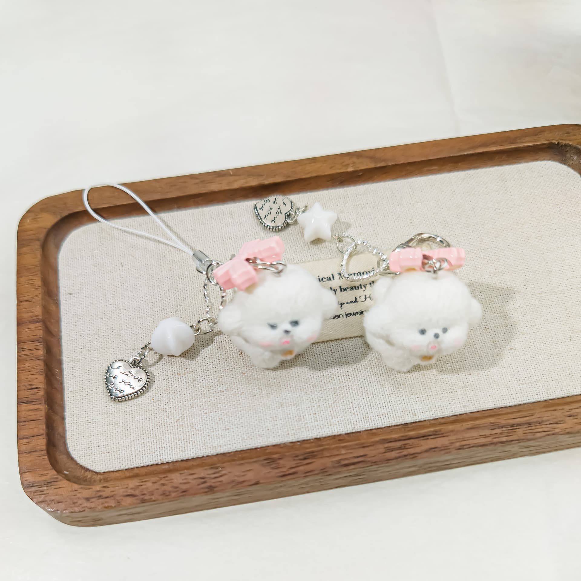 Bow P12 Pink Bowknot Cute Dog Keychain Plush Toy Phone Strap Gift