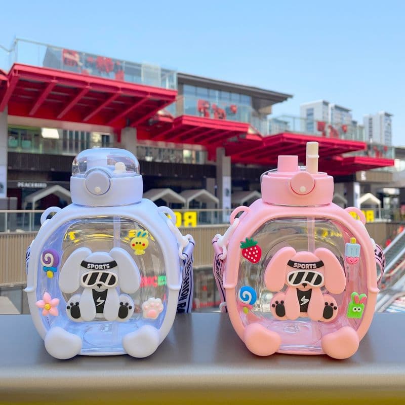 2026 New Model Dual-Use Plastic Water Cup for Children with Straw, Cartoon Colorful Energy Cup, Large Capacity Portable Water Bottle