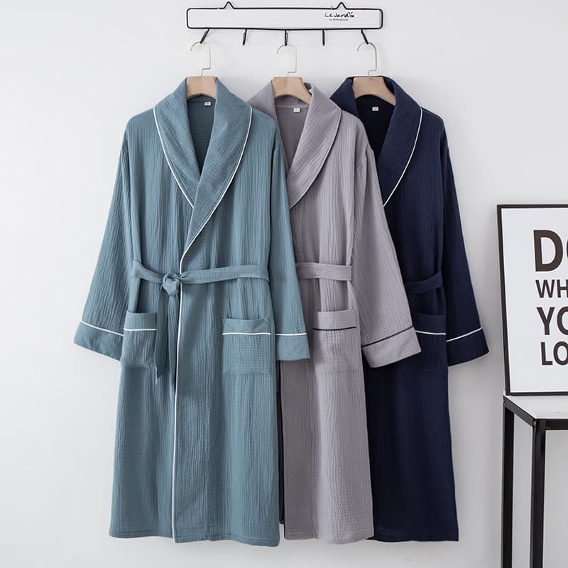 Japanese Spring and Autumn Cotton Hotel Men's Bathrobe Cotton Plus Size 200 Jin Long Nightgown Bathrobe Hot Spring Sweat