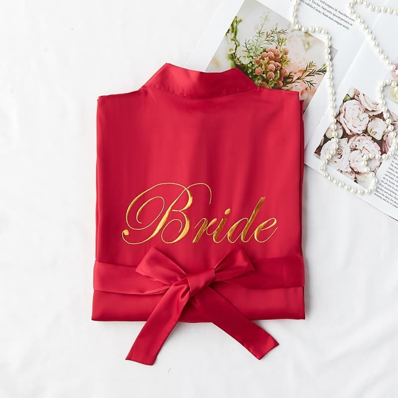 Wedding Robe Long Sleeve Spring Autumn Ice Silk Sexy Silk Pajamas Bridesmaid Red Morning Gown Women Bride Satin