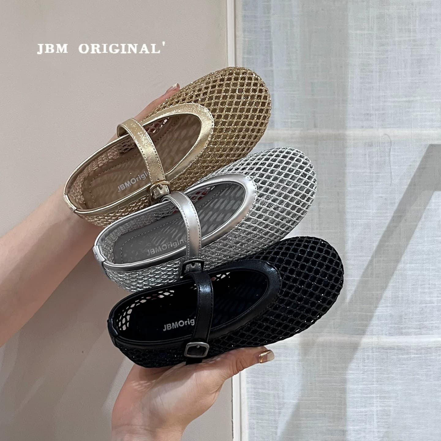 2026 Summer Girls Hollow Ballet Fishnet Shoes, Mid-Large Kids French One-Strap Mary Jane Flat Princess Shoes
