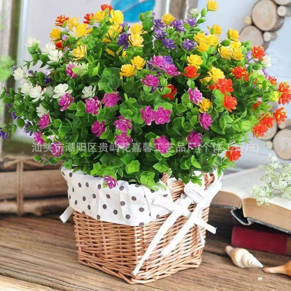 Cross-Border Amazon Artificial 7-Branch Eucalyptus Camellia Artificial Preserved Flower Home Outdoor Garden Decorative Flower