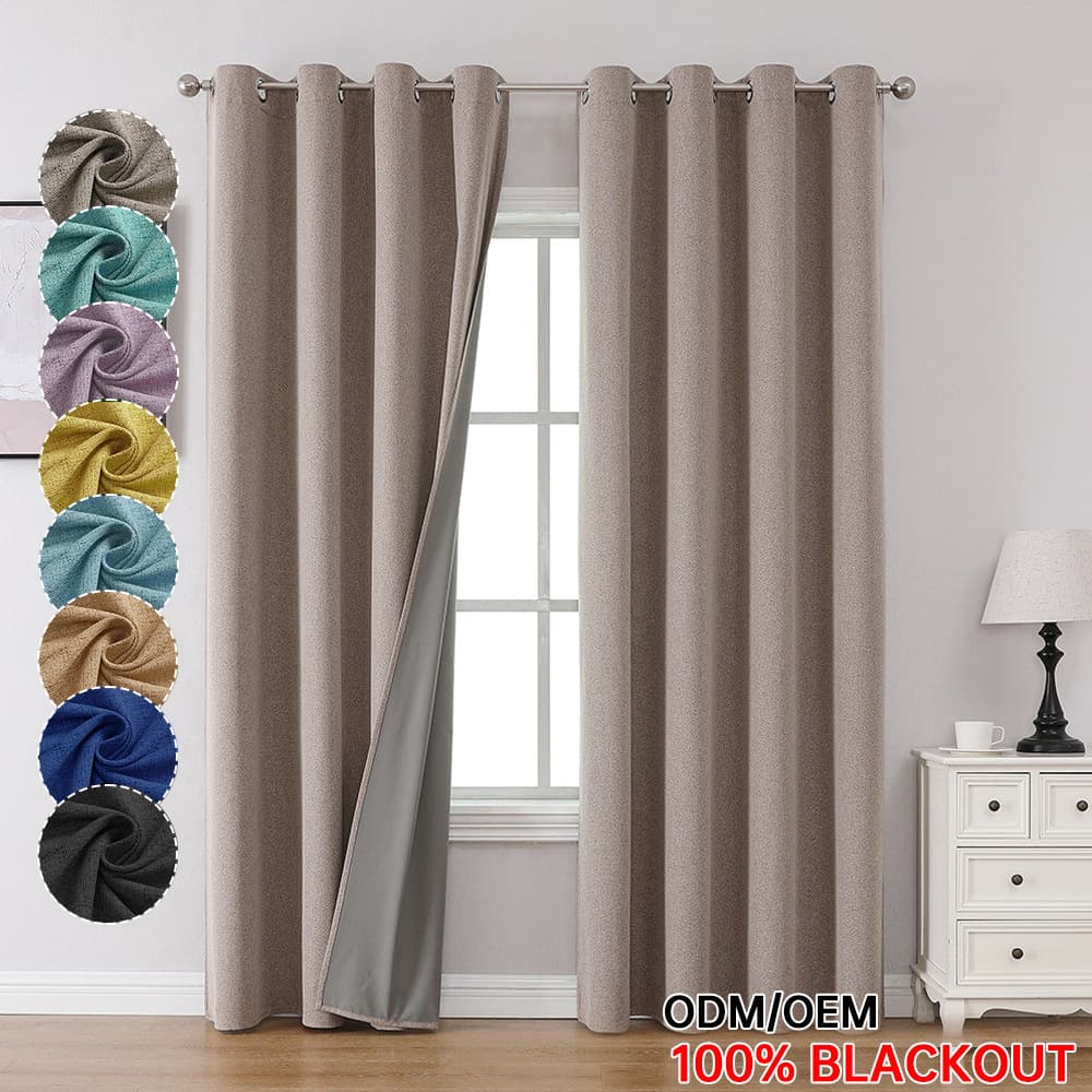 Cross-border exclusive supply for Amazon rainbow linen, faux linen solid color full-blackout curtains, finished bedroom/living room curtains