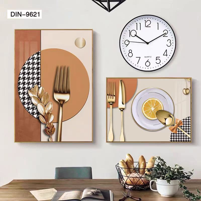 Nordic Sofa Background Wall Painting Abstract Art Mural Plant Landscape Living Room Decorative Painting Combined Clock Painting