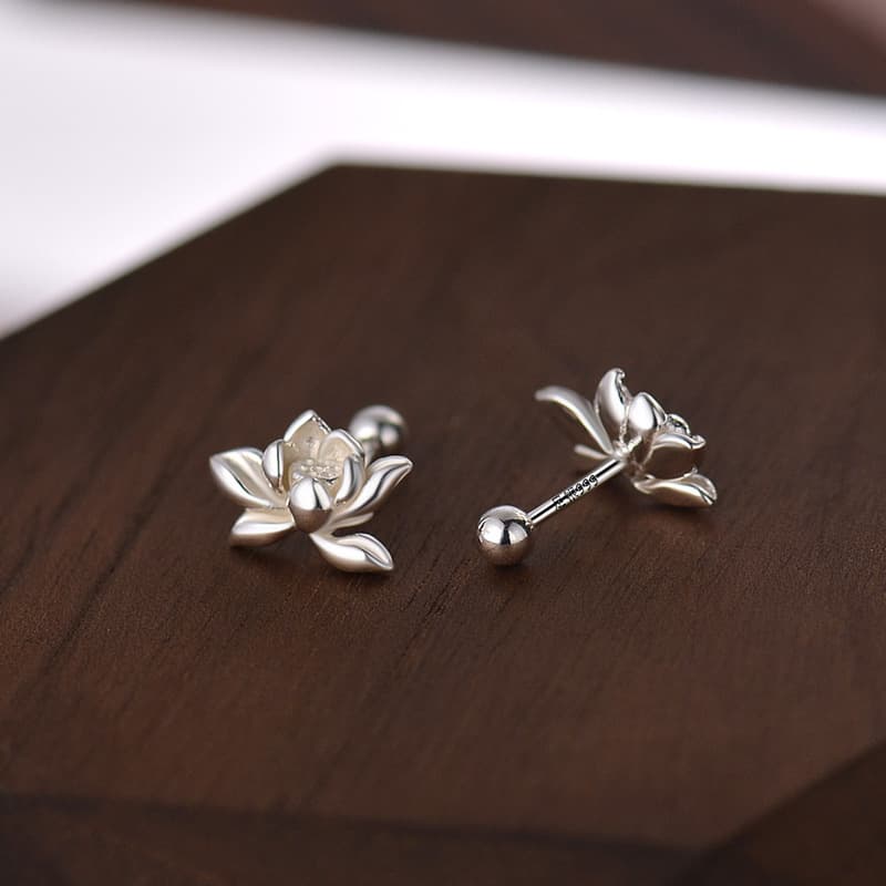 No. 6247 999 Pure Silver Screw 3D Lotus Ear Studs
