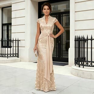 Amazon European and American Small V-Neck Waist-Cinching Elegant Long Dress Cross-Border Sequin Mermaid Style Banquet Graceful Evening Gown