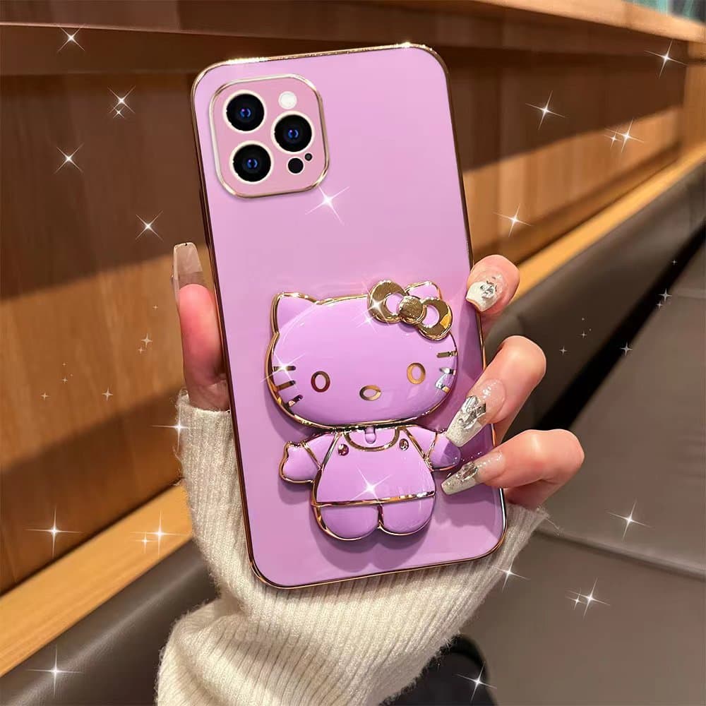 KT Cat Head 360-Degree Rotatable Cartoon Cute Girl Portable Makeup Mirror, Youthful Phone Stand, TikTok
