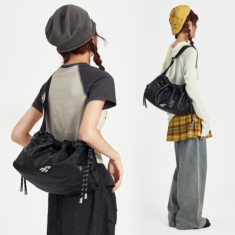 VAOPER Feeding Brand Drawstring Pleated Crossbody Bag Women's Large Capacity Work Clothing Shoulder Bag Niche PU Lightweight Bag