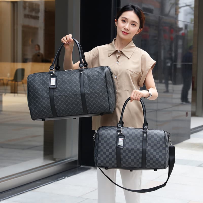 Large Capacity Women's Travel Bag Short Trip Business Tour Plaid Handbag Single Shoulder Bag Men's Travel Korean Style