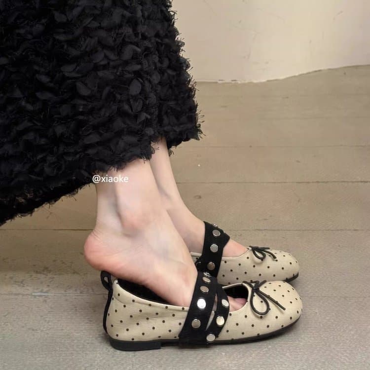 Japanese-Style Round-Toe Bowknot Cute Polka Dot Mary Jane Shoes for Women 2026 Early Spring New Flat Versatile Non-Slip Shoes