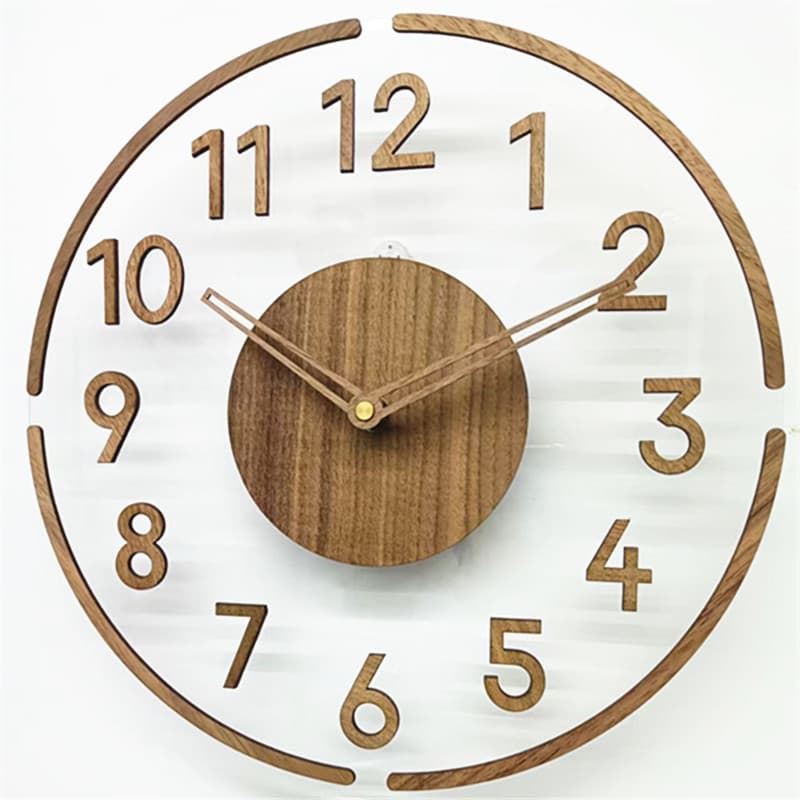 Modern Creative Transparent Acrylic Living Room Wall Clock Walnut Silent Simple Clock Digital Fashion Clock Wholesale