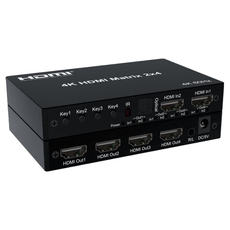 Version 2.0 High-Definition Matrix HDMI Switcher 2-in 4-out 4K60Hz Splitter with Audio Extraction