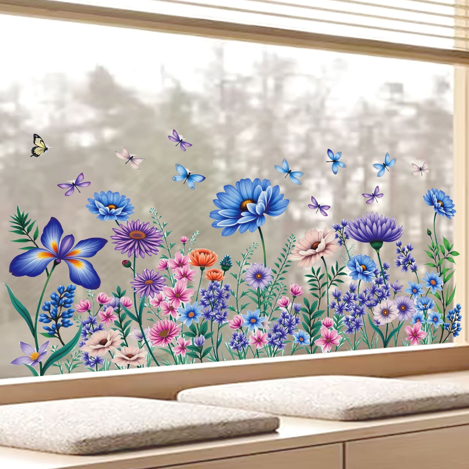 New electrostatic glue-free flower and butterfly wall stickers for glass windows electrostatic stickers removable decorative paintings cross-border wholesale