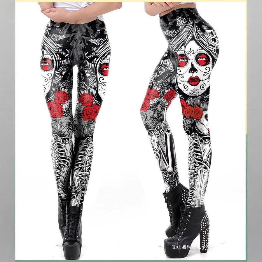 [Hot Sale] 2025 Spring/Autumn Base Layer Tights for Women - Skull Print Casual Creative 3D Digital Print Yoga Leggings