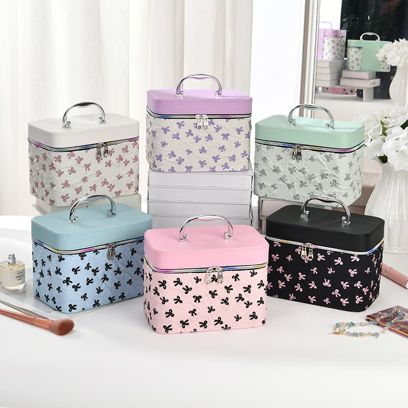 Cosmetic bag, large capacity, factory direct sale, home storage box with mirror, one piece minimum, versatile macaron color