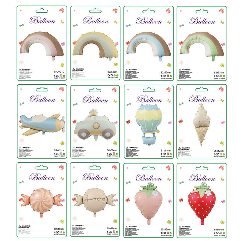 Wholesale Matte Strawberry Aluminum Foil Balloons, Matte Airplane, Matte Rainbow, Birthday Party Decoration
