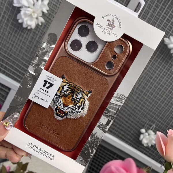 POLO Paul's new iPhone 17 Pro embroidered tiger phone case, light luxury domineering 17PM electroplated edge fine holes