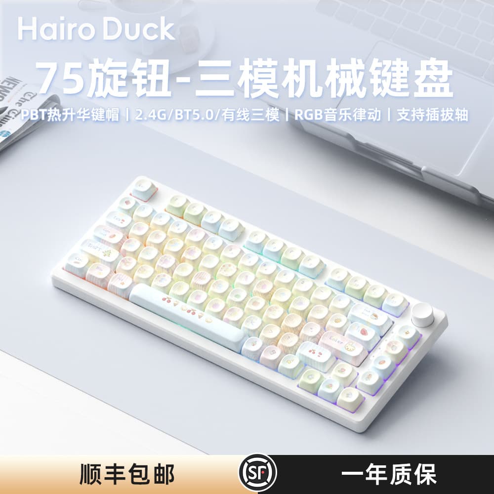 Ruiyi F75pro Wireless Mechanical Keyboard Tri-Mode Bluetooth Gaming Office E-Sports 75 Layout RGB Hot-Swappable Keyboard