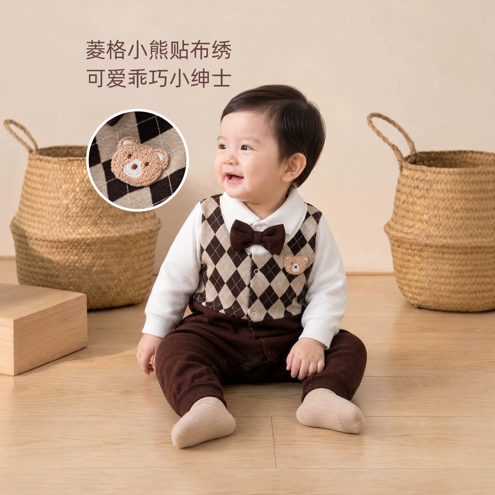 Children's Clothing 2026 Autumn New Baby First Birthday Formal Suit Bow Tie Gentleman Romper Fake Two-Piece Infant Jumpsuit Crawling Suit
