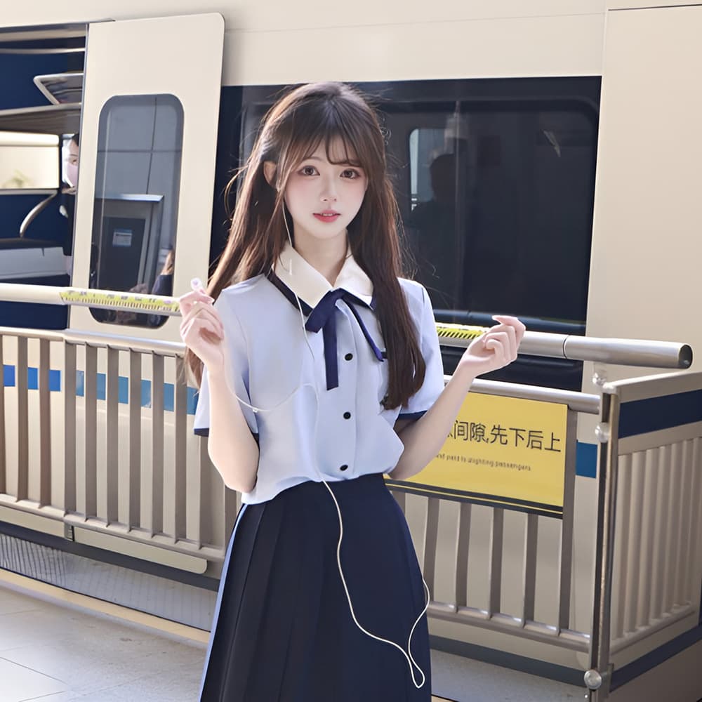 Japanese Academic Style Original Authentic JK Shirt Aqua Color Graduation Season School Uniform Class Outfit Student Shirt Set Summer