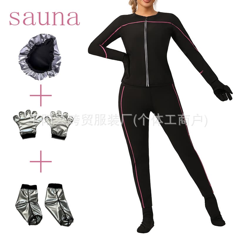 Cross-border Sweat Suit High-Waist Tummy Control Leggings Yoga Set Long-Sleeve Zipper Fitness Sweat-Proof Clothing