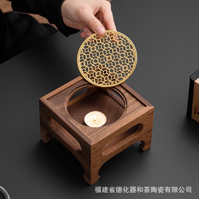 Wholesale Walnut Solid Wood Tea Warmer Base Candle Heated Tea Wine Warmer