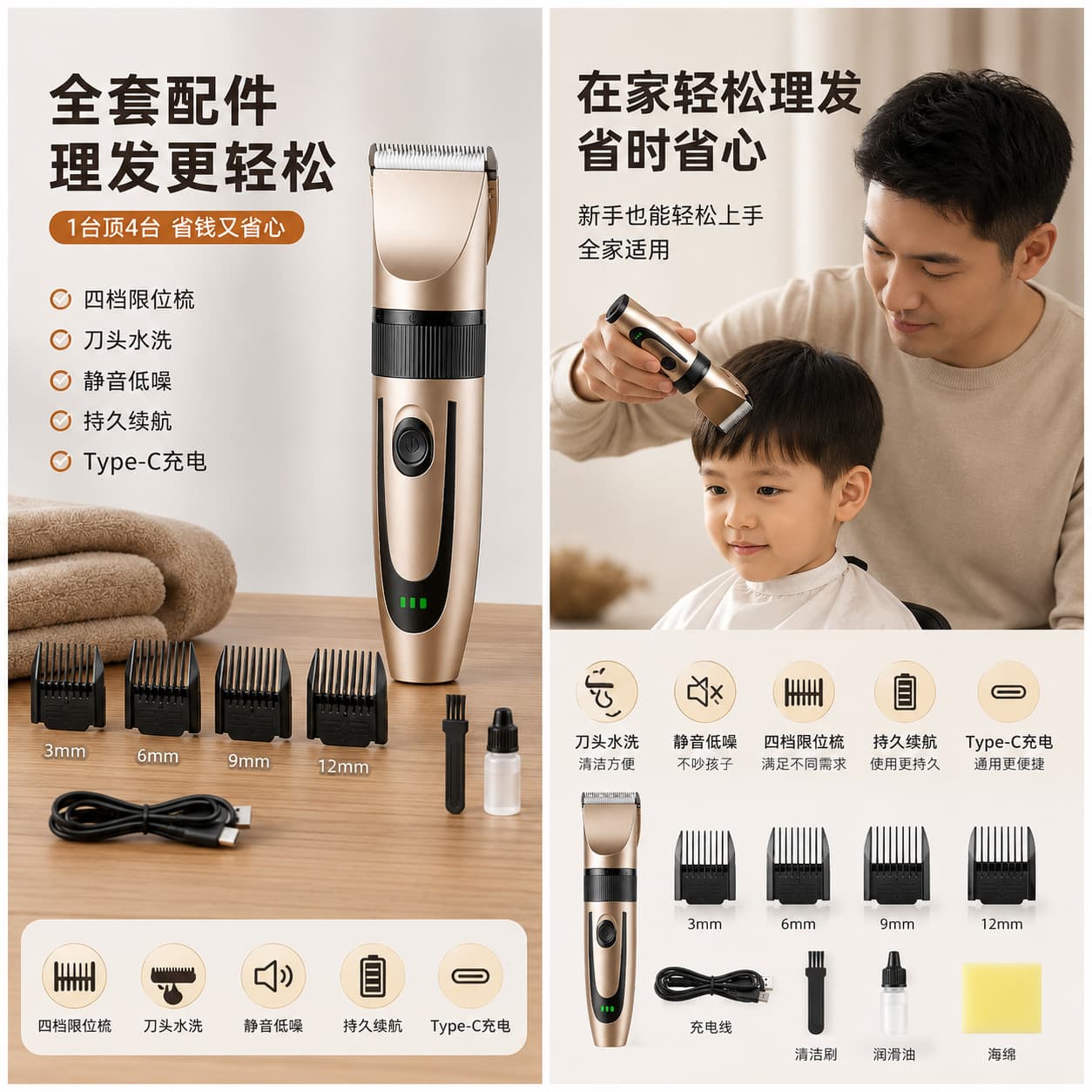 Cross-border Factory Electric Hair Clipper Home Barber Shop Electric Trimmer Silent Hair Clipper Hair Cutting Manufacturer Direct Sales