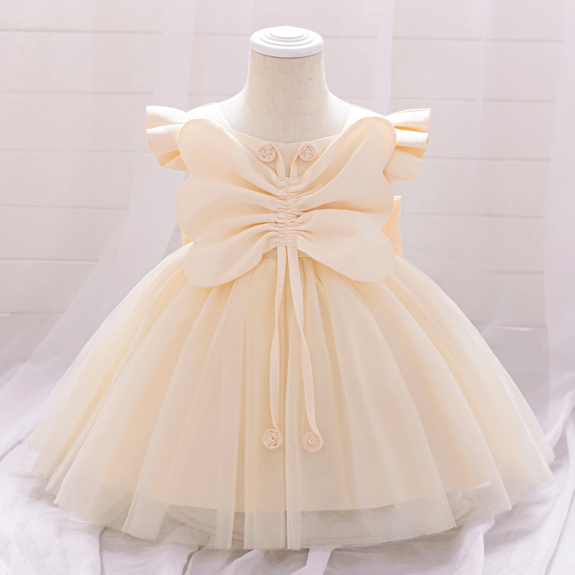 Girls Birthday Party Christening Dress Baby Dresses with Big Bow Princess Skirt Cotton Polyester Blend Fabric Suitable for 0-3 Years Old